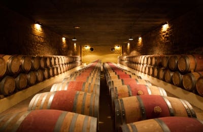 French wine barrels