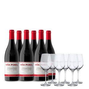 Pack 6 Viña Pomal Reserva + 6 copas