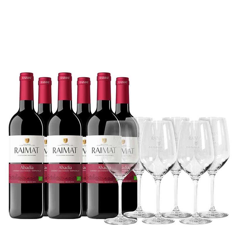 6 Raimat Red Abadia Organic + 6 glasses